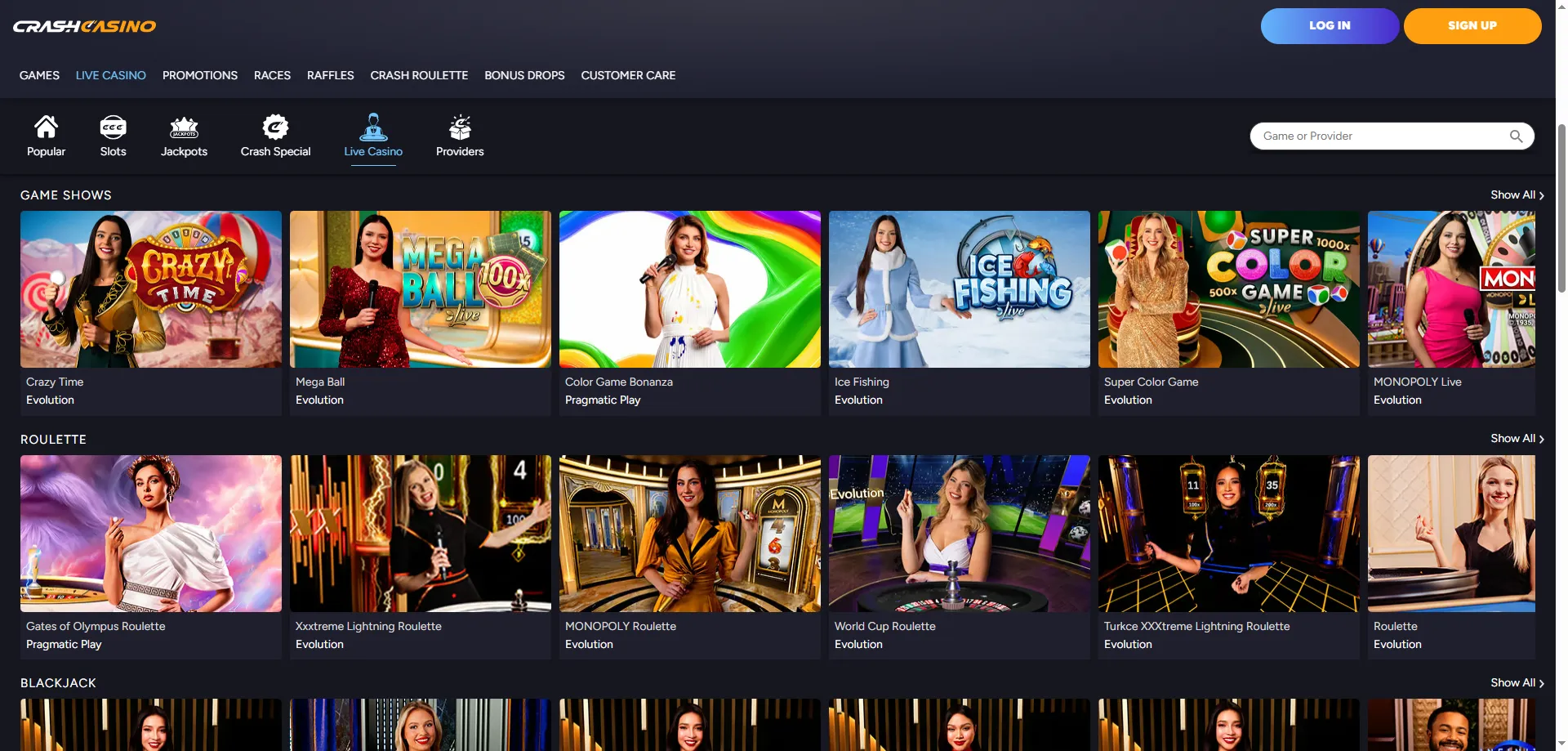 Casino en vivo en Crash Casino M&eacute;xico &mdash; ruleta y blackjack en tiempo real